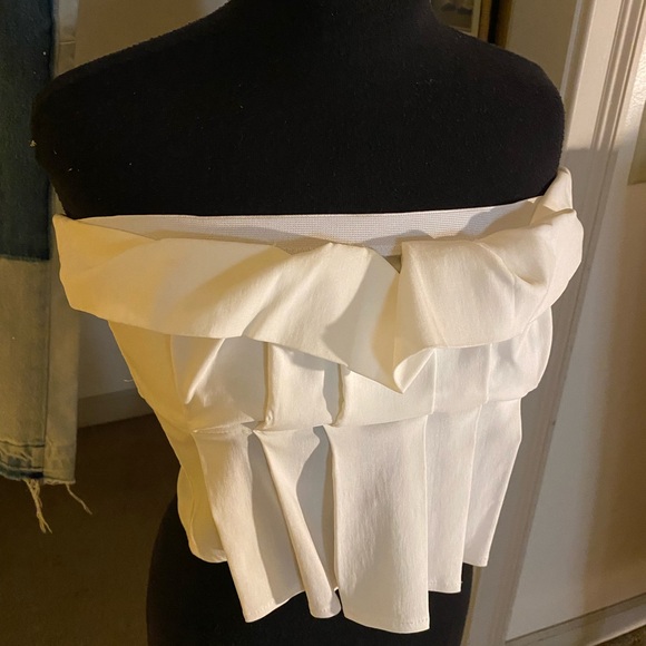 Tops - Off-Shoulder Ruffled Cream Crop Top